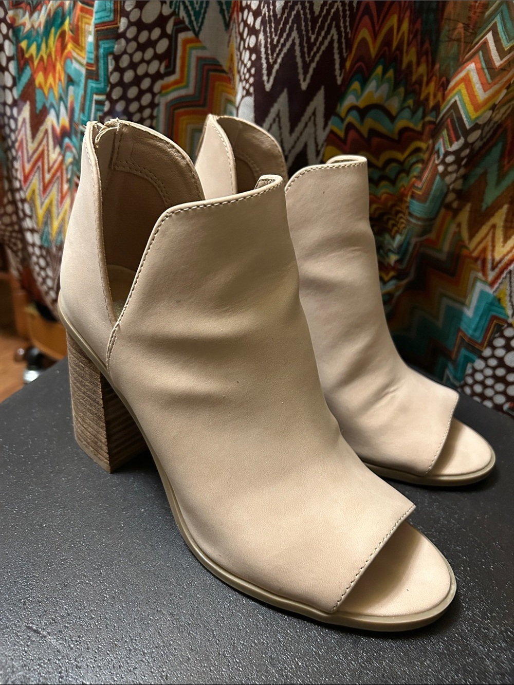DV by Dolce Vita Beige Open-Toe Block Heel Ankle Boots